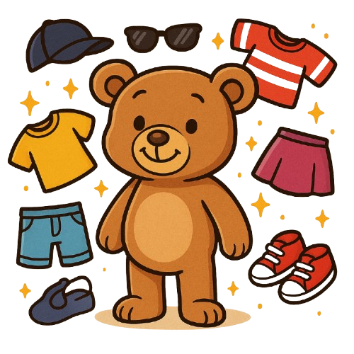 Spiel, bei dem man einen Teddy mit Kleidung anzieht