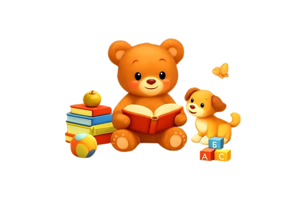 Freundlicher Teddybär mit Buch als Illustration für das Lernprojekt